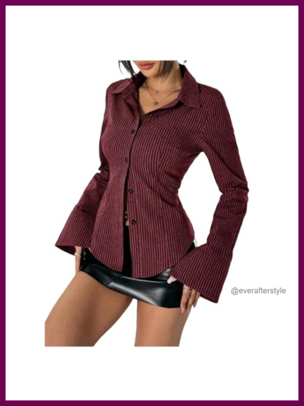 Slim Fit Button Down Striped Long Sleeve Shirt Fitted Collared Blouse